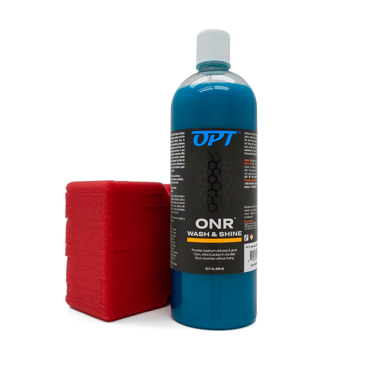 Optimum No Rinse Wash & Shine Version 6 Rinseless Car Wash 32 oz. & Big Red Sponge