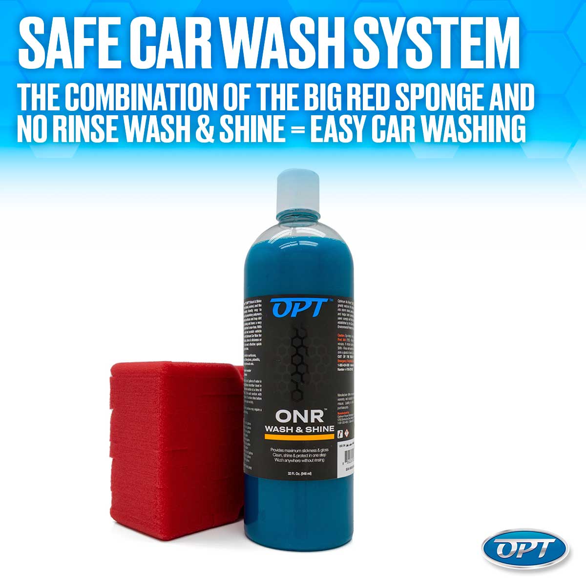 Optimum No Rinse Wash & Shine Version 6 Rinseless Car Wash 32 oz. & Big Red Sponge